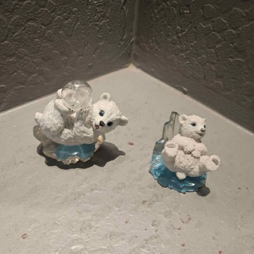 Set of 2 Polar Bear Figurines Polar Playmates Hamilton Collection